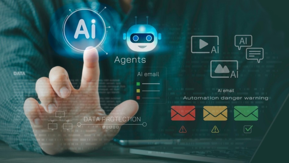 AI agents visible on a touchscreen.